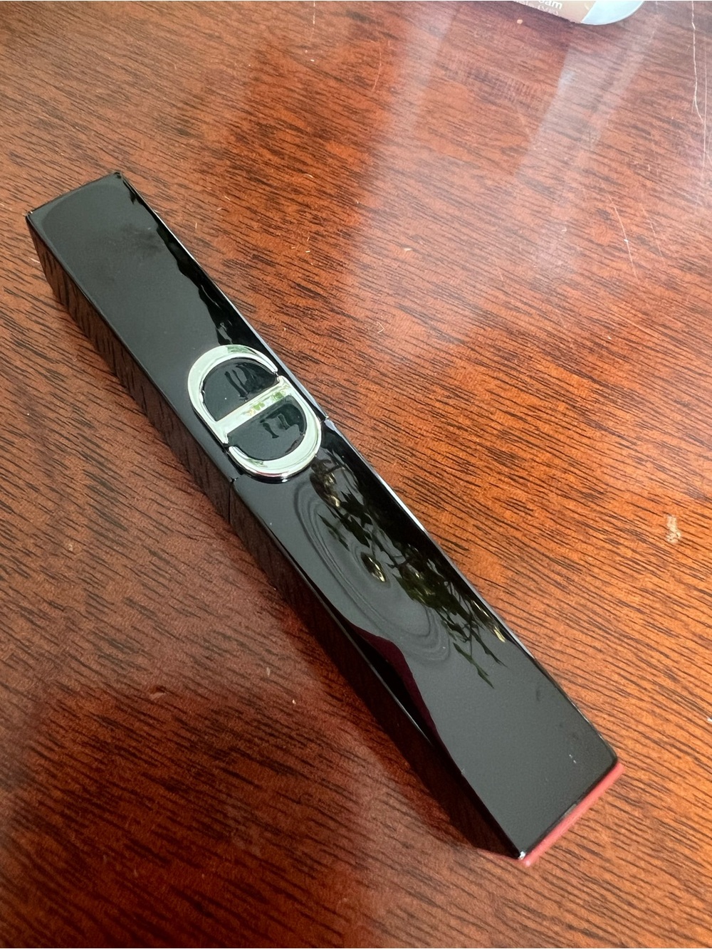Dior Black Glossy Lipstick Case with Silver CD Logo